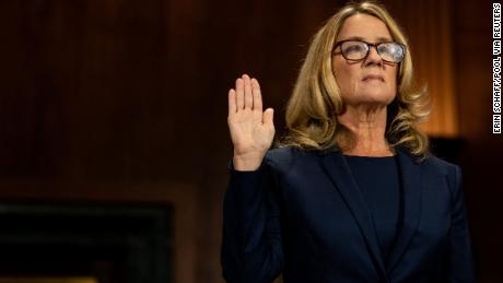 Christine Blasey Ford swears in at a Senate Judiciary Committee hearing for her to testify about sexual assault allegations against Supreme Court nominee Judge Brett M. Kavanaugh on Capitol Hill in Washington, U.S., September 27, 2018. Erin Schaff/Pool via REUTERS