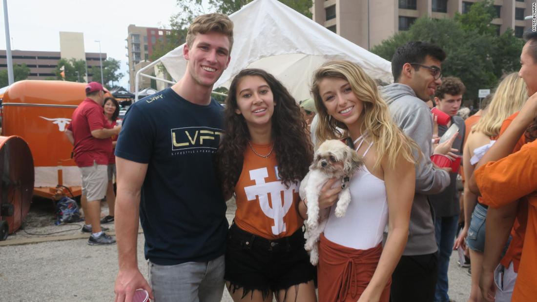 University of Texas juniors Gunner Morgan (left), Nicole Eggert (middle) and Nicole Aragon (left) attend every home game tailgate, but skip the Longhorn games.  