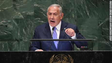 NEW YORK, NY - SEPTEMBER 27:  Prime Minister of Israel Benjamin Netanyahu addresses the United Nations General Assembly on September 27, 2018 in New York City. (Photo by John Moore/Getty Images)