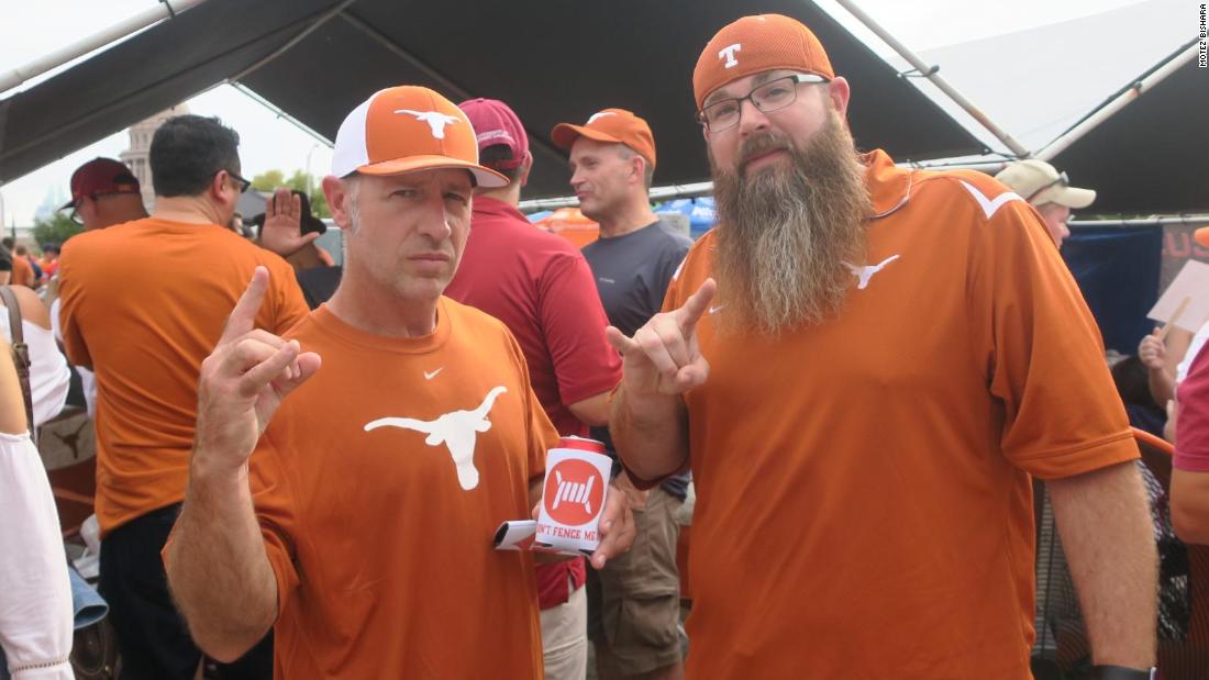 Texas Longhorns fan Steve Lawrence (left) has been tailgating for 11 years, but prefers to remain in the parking lot rather than attend the games. &quot;I get tickets all the time, and I get rid of them,&quot; he said, before the Texas - USC game on September 15.