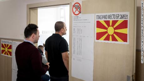 People vote at a voting station in Skopje, Macedonia, Sunday. 