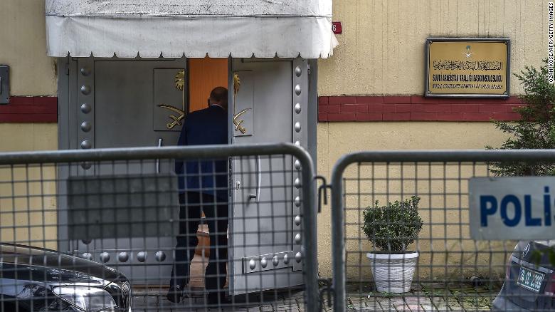 A man enters the Saudi Consulate in Istanbul on Wednesday.