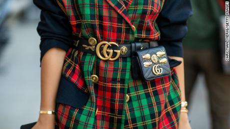 A Gucci bag and belt on display at fashion week in Paris.