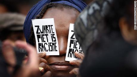 A demonstrator at a 2013 protest against Black Pete in the Netherlands.