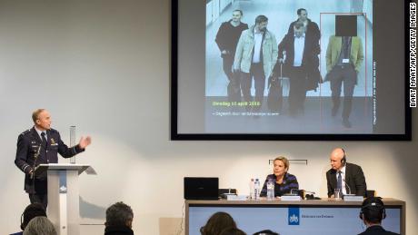 (L/R): Head of Dutch Military Intelligence and Security Service Onno Eichelsheim, Minister of Defence Ank Bijleveld and British ambassador Peter Wilson attend a press conference of the Dutch Military Intelligence and Security Service (MIVD) at The Hague, The Netherlands, on October 4, 2018. - Dutch intelligence thwarted a Russian cyber attack targeting the global chemical weapons watchdog in April and expelled four Russian agents, the government said. The Russians set up a car full of electronic equipment in the car park of a hotel next to the Organisation for the Prohibition for Chemical Weapons in The Hague in a bid to hack its computer system, it said. (Photo by Bart Maat / ANP / AFP) / Netherlands OUT        (Photo credit should read BART MAAT/AFP/Getty Images)