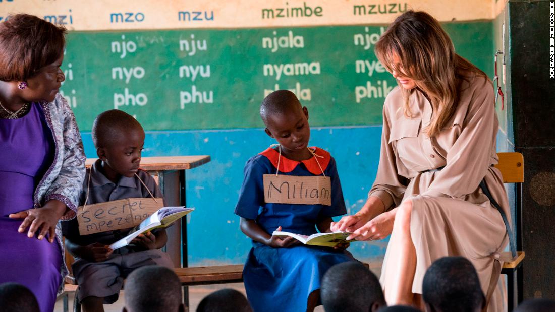 First lady Melania Trump meets with students at Chipala Primary School in Lilongwe.