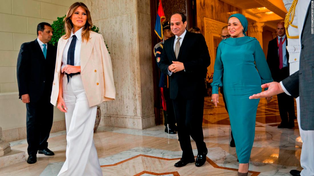 First Lady Melania Trump meets with Egyptian President Abdel Fattah al-Sisi and his wife, Intissar Amer al-Sisi, at the Presidential palace in Cairo on October 6.