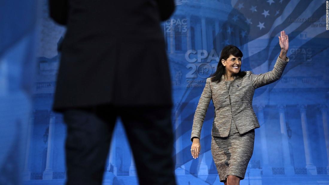 Haley waves to the crowd during the Conservative Political Action Conference in 2013.