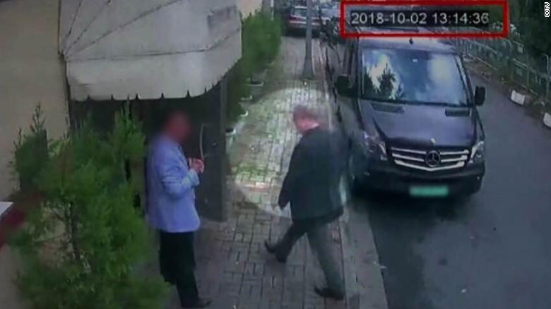 A closed-circuit TV image of Jamal Khashoggi entering the Saudi Consulate in Istanbul on October 2.