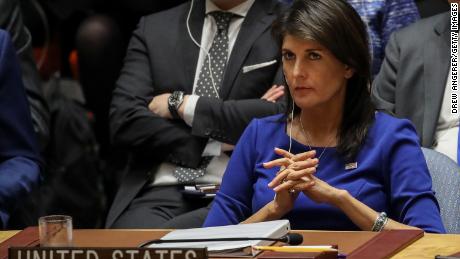 NEW YORK, NY - APRIL 14: United States Ambassador to the United Nations Nikki Haley listens during a United Nations Security Council emergency meeting concerning the situation in Syria, at United Nations headquarters, April 14, 2018 in New York City.  Yesterday the United States and European allies Britain and France launched airstrikes in Syria as punishment for Syrian President Bashar al-Assad&#39;s suspected role in last week&#39;s chemical weapons attacks that killed upwards of 40 people. (Photo by Drew Angerer/Getty Images)
