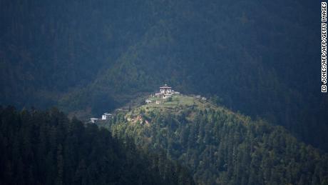 A monastery on a hilltop in the Haa valley, Bhutan. The valley was off-limits to tourists until 2002. 