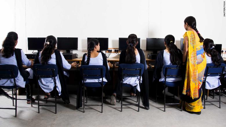 Female tech students in Nagpur, India, in 2016.