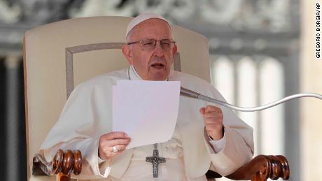 Pope Francis delivers his message during his weekly general audience in St. Peter&#39;s Square on Wednesday.
