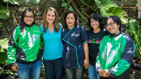 Melinda Gates with Go-Jek team members in Indonesia.