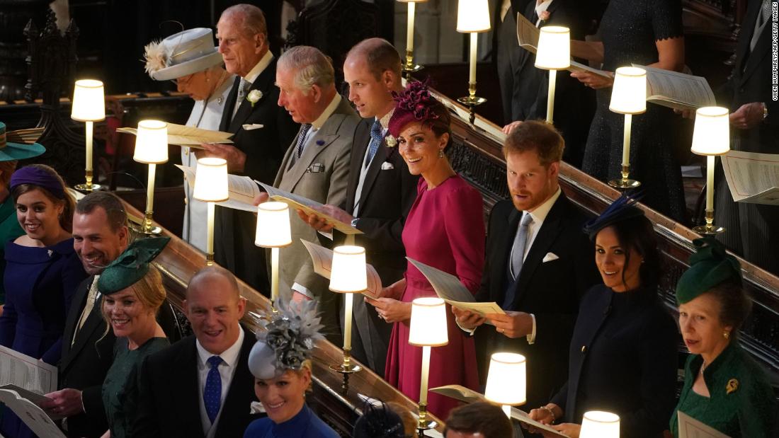 Britain&#39;s royal family is seen attending the ceremony.