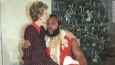 First lady Nancy Reagan poses with Mr. T to publicize her anti-drugs campaign in 1983.