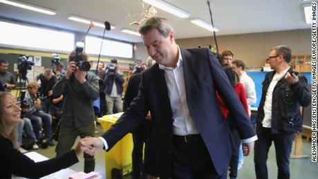 Bavarian Governor Markus Soeder of the Christian Social Union (CSU) casting his vote in Nuremberg, Germany on Sunday.