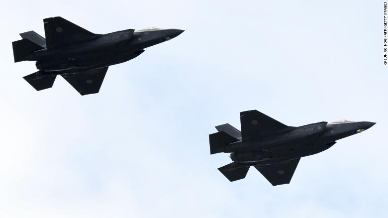 F-35 fighter aircraft from the Japan Air Self-Defense Force take part in a military review at the Ground Self-Defence Force&#39;s Asaka training ground in Asaka, Saitama prefecture on October 14, 2018.