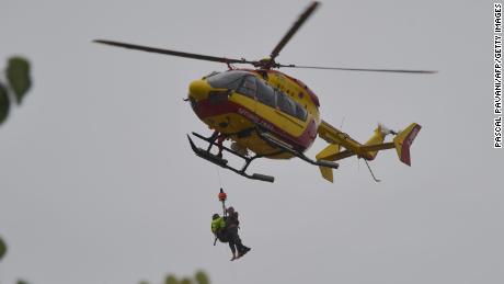 A rescue helicopter near Carcassone responds to the flooding.