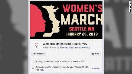 One of the fake Women's March events posted to Facebook that promoted the wrong date for January's march. The event has since been removed