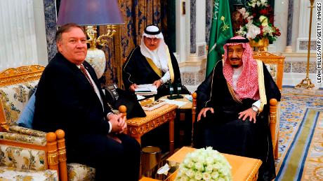 Saudi Arabia's King Salman, right meets with US Secretary of State Mike Pompeo in Riyadh.