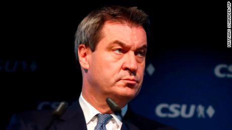 Markus Soeder, head of the CSU in Bavaria, at a news conference Monday.