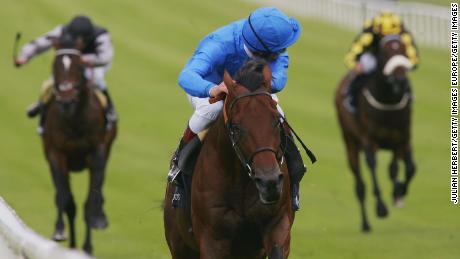 Frankie Dettori and the Godolphin trained Dubawi land the Irish 2000 Guineas Race run at The Curragh Racecourse in May 2005.