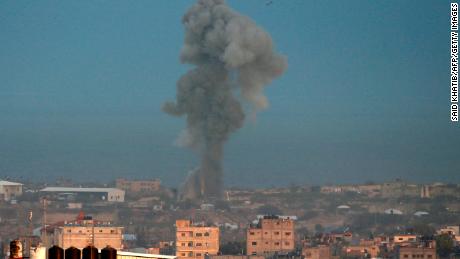 Smoke rises after an Israeli air strike on Rafah, in Gaza, on October 17.