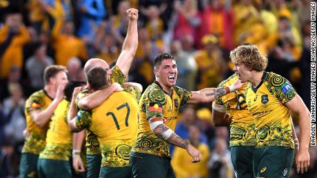 The Wallabies wore an indigenous-themed jersey last October during a victory over the All Blacks. 