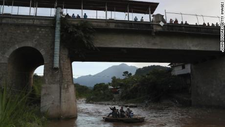 This file photo from August 9, 2018, shows an area where people cross the Suchiate River from Guatemala into Mexico. The illegal crossing point is located just under the international bridge connecting the two countries, circumventing immigration and customs checkpoints.