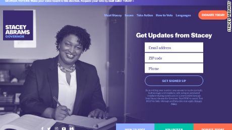 Georgia gubernatorial candidate Stacey Abrams used colors that played on the typical Democratic blue, plus aqua green and peach, a nod to her state.