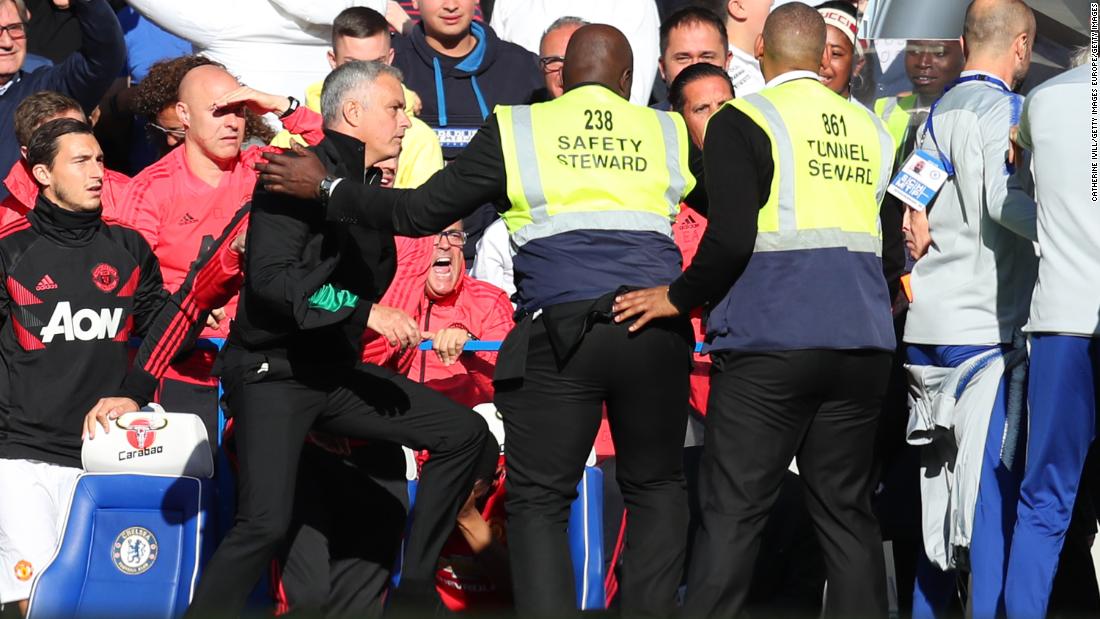In October, stewards at Stamford Bridge had to hold back Mourinho after he was incensed by a member of the home team&#39;s support staff — Marco Ianni — crossing into the United technical area.