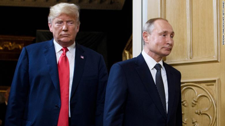 Trump and Putin arrive for a meeting in Helsinki on July 16, 2018. 