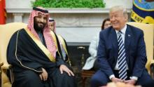 US President Donald Trump (R) meets with Saudi Arabia's Crown Prince Mohammed bin Salman in the Oval Office of the White House on March 20, 2018 in Washington, DC. / AFP PHOTO / MANDEL NGAN        (Photo credit should read MANDEL NGAN/AFP/Getty Images)