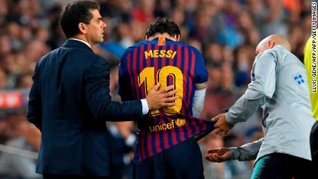 The Barcelona star was forced off the pitch and the club later confirmed a right arm fracture. 