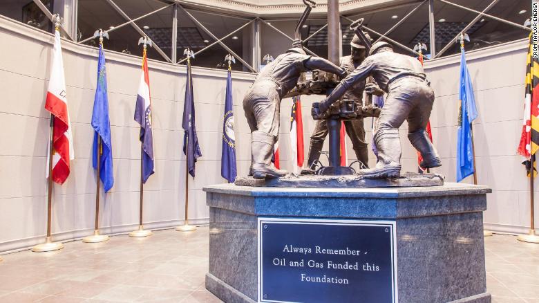 A statue commemorates the Patrick F. Taylor Foundation, the charitable extension of Taylor Energy Company.
