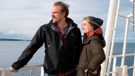 David Harbour and Alison Sudol on a Greenpeace expedition to the Antarctic Ocean