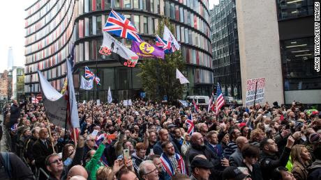 Supporters of far-right figurehead Tommy Robinson outside the Old Bailey on October 23.