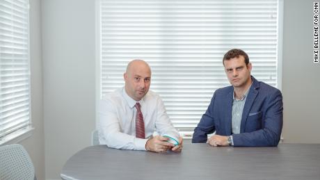 Nanobébé co-founders Ayal Lanternari (left) and Asaf Kehat pose for a portrait in their new office building in Charleston.