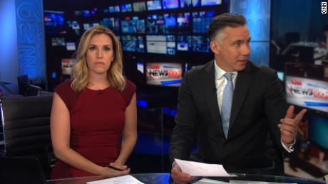 Poppy Harlow and Jim Sciutto on air moments before they were evacuated from CNN's New York newsroom