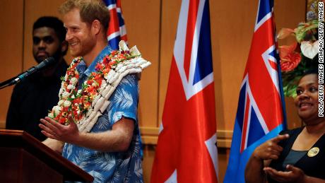 Prince Harry speaks during a visit to the University of the South Pacific.