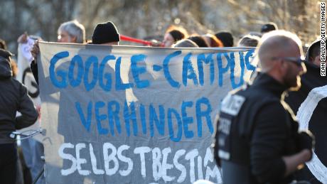 Protesters outside the Umspannwerk building, where Google had planned to build a facility for start-ups.