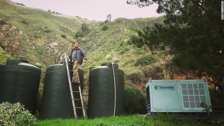 David Hertz harvests water from a Skywater machine in Big Sur, California.