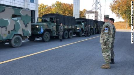 Trucks from the UN Command are seen inside the JSA.