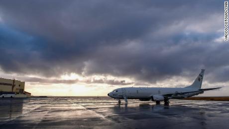 A US Navy P-8 Poseidon surveillance and submarine aircraft sits at Keflavik International Airport ahead of NATO exercises.