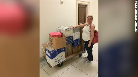 Kristie Small is seen on October 18, two days after she was terminated outside Rep. Henry Cuellar's office on Capitol Hill. Small, who provided this photo, said her things had been packed up by another staffer in the office and placed in the hallway outside the office for her to pick up.