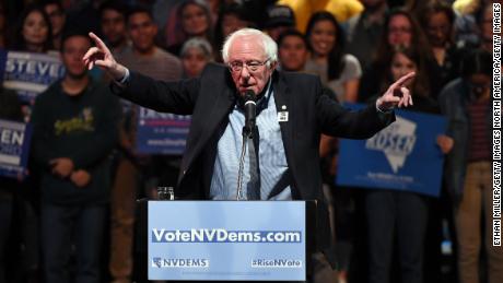 Sanders speaks during a rally for Nevada Democratic candidates