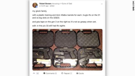 In recent weeks, Robert Bowers posted photos of his handgun collection on Gab, the social media site.