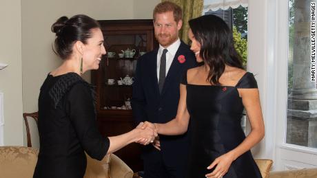 Meghan and Harry meet with Prime Minister Jacinda Ardern. 