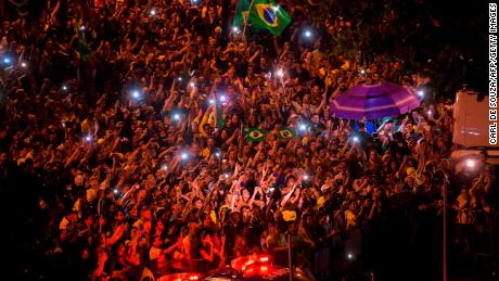 Supporters of far-right presidential candidate Jair Bolsonaro celebrate in Rio de Janeiro on Sunday.